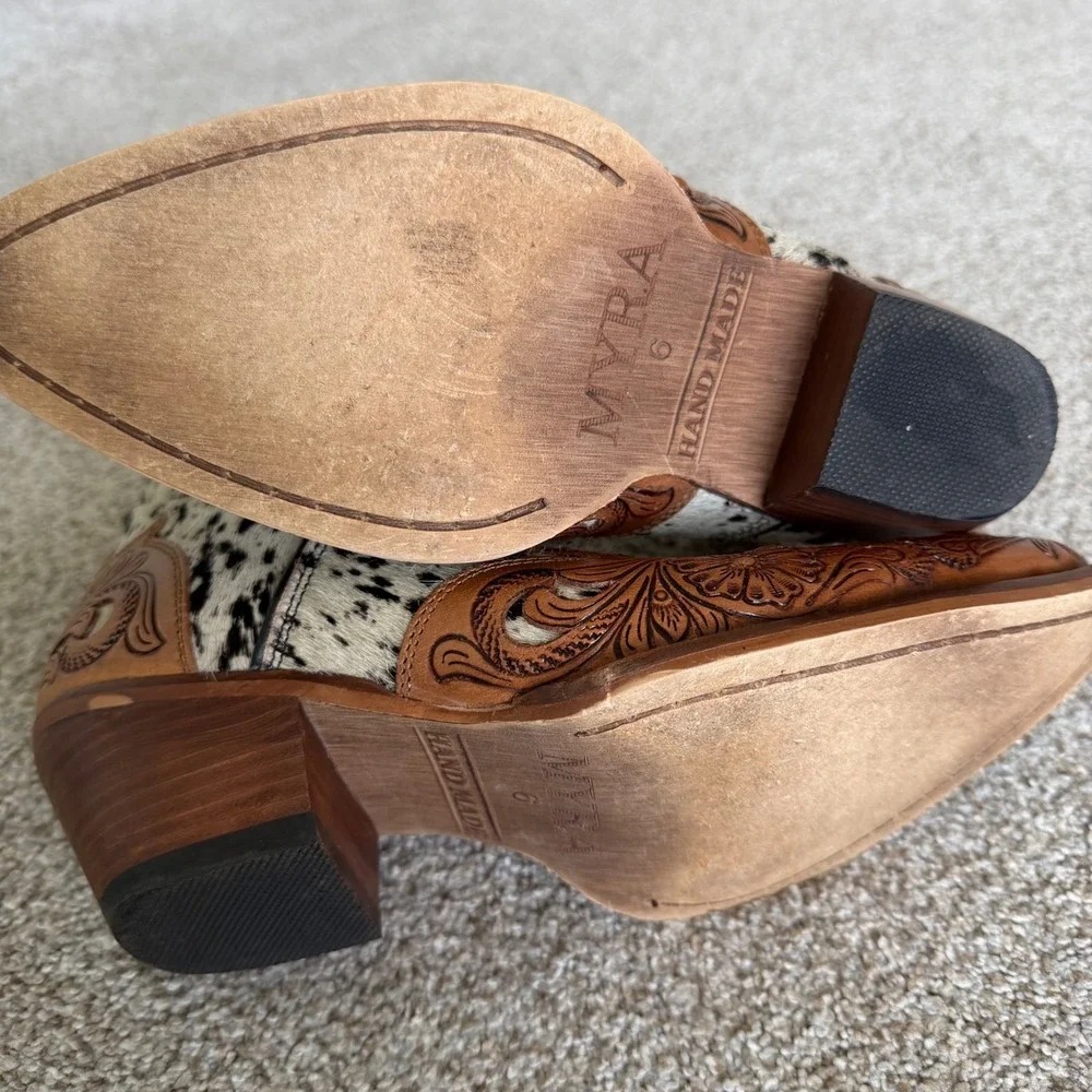 Myra West Street Cowhide & Hand Tooled Leather Booties Size 6 Western Cowgirl